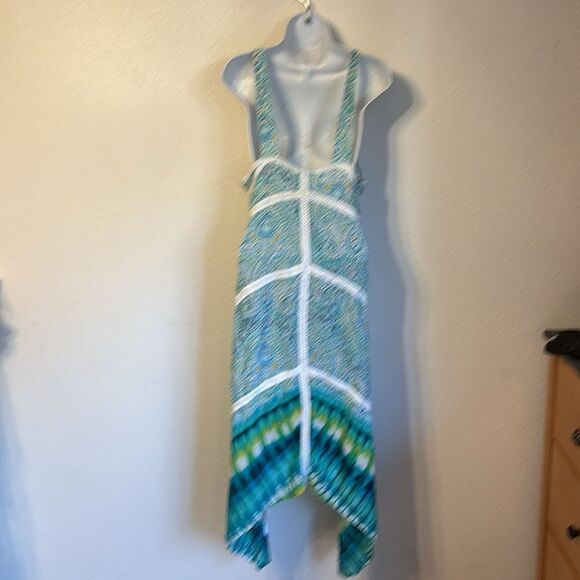 Green Dragon Paisley Print Shark Bite Hem Midi Dress XL - Picture 6 of 6